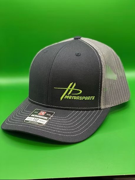 HD Motorsports embroidered snapback hat, black and gray