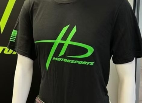 HD Motorsports logo tee, black with green logo